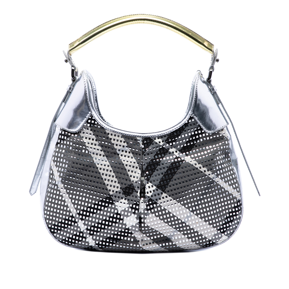 Pre-Loved Burberry Metallic Patent and Beat Check Nylon Brooklyn Hobo